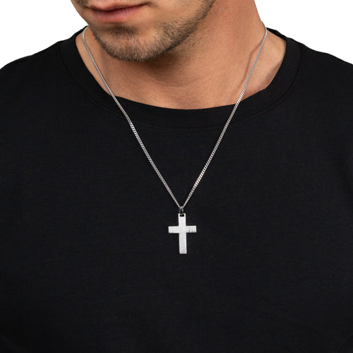 CROSS NECKLACE MATTED 925 SILVER RHODIUM PLATED