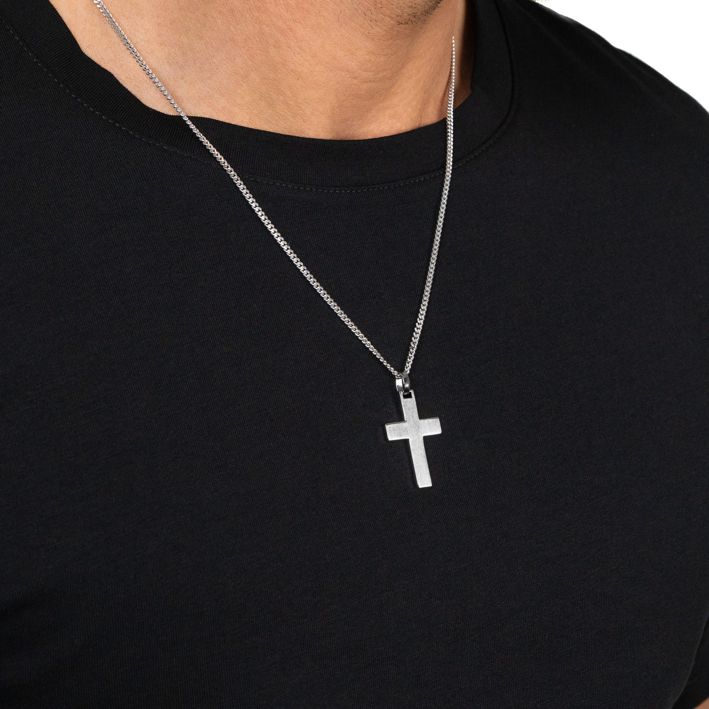 CROSS NECKLACE MATTED 925 SILVER RHODIUM PLATED
