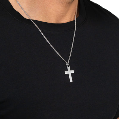 CROSS NECKLACE MATTED 925 SILVER RHODIUM PLATED