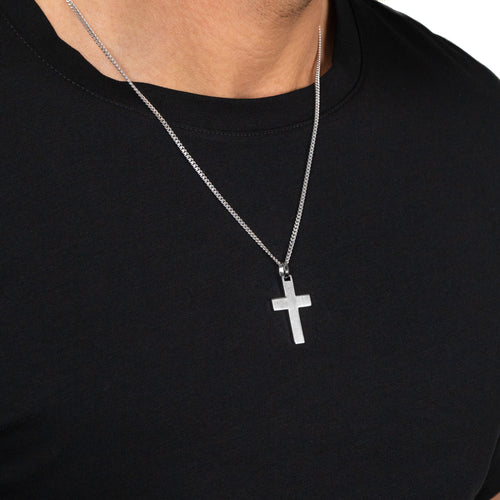 CROSS NECKLACE MATTED 925 SILVER RHODIUM PLATED