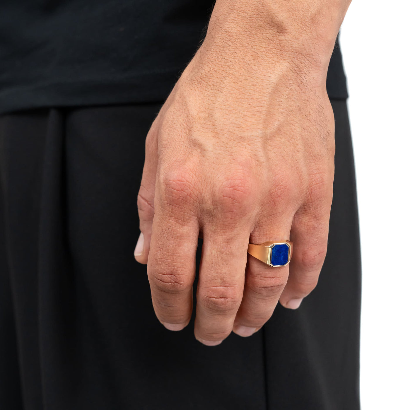 SIGNET RING LAPIS OCTAGON 585, 750 GOLD