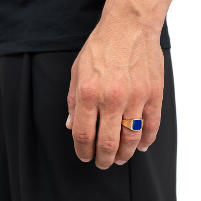 SIGNET RING LAPIS OCTAGON 585, 750 GOLD
