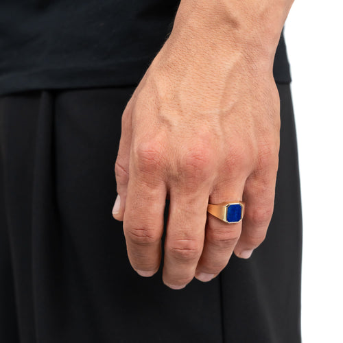 SIGNET RING LAPIS OCTAGON 585, 750 GOLD