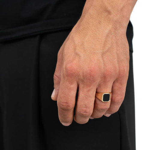 SIGNET RING ONYX OCTAGON 585, 750 GOLD