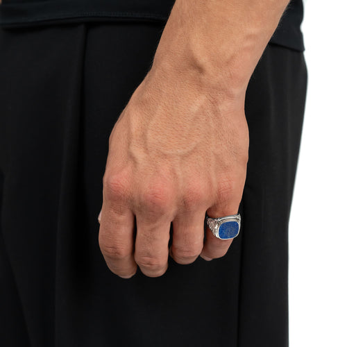ART NOUVEAU SEAL RING LAPIS 585, 750 WHITE GOLD, 950 PLATINUM