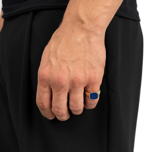 SIGNET RING LAPIS SQUARE 585, 750 GOLD