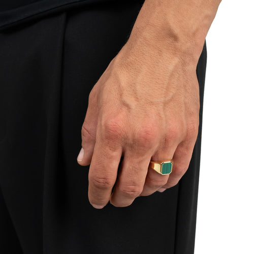 SIGNET RING MALACHITE OCTAGON 585, 750 GOLD