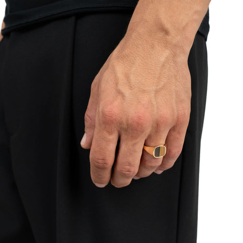 SIGNET RING TIGER'S EYE SQUARE 585, 750 GOLD