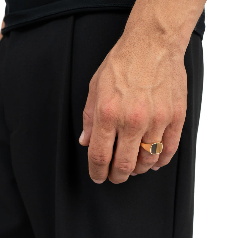 SIGNET RING TIGER'S EYE SQUARE 585, 750 GOLD