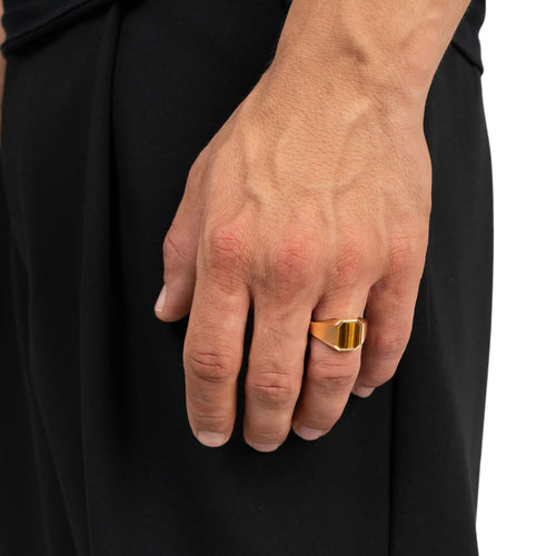 SIGNET RING TIGER'S EYE OCTAGON 585, 750 GOLD