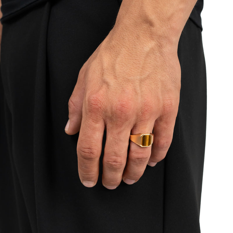 SIGNET RING TIGER'S EYE OCTAGON 585, 750 GOLD