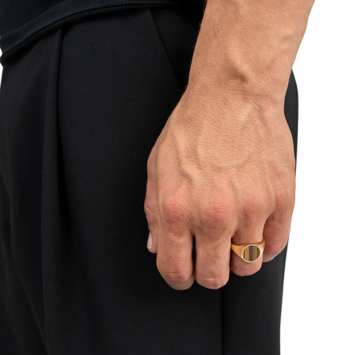 SIGNET RING TIGER'S EYE OVAL 585, 750 GOLD
