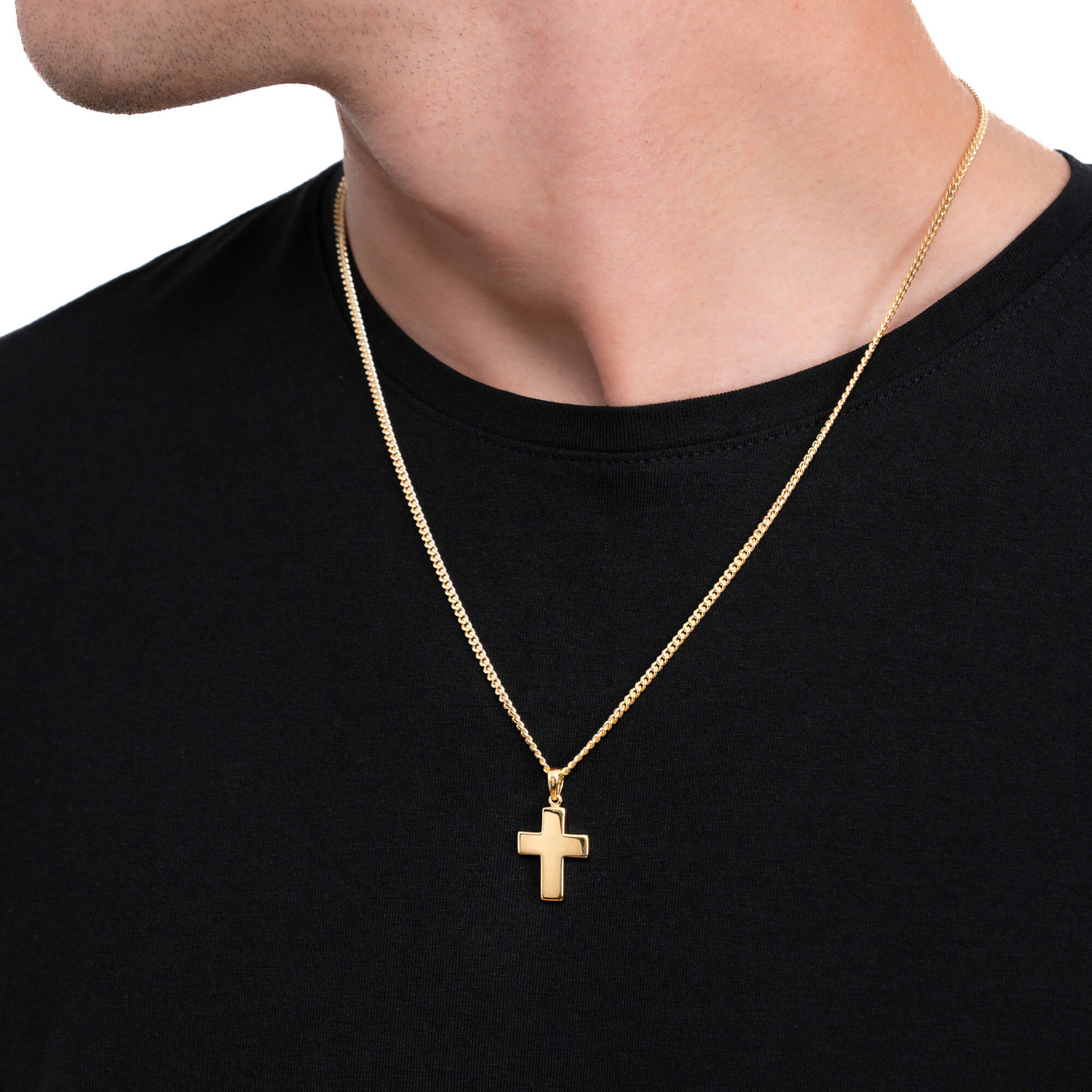 CROSS NECKLACE POLISHED 925 SILVER 18 CARAT GOLD PLATED