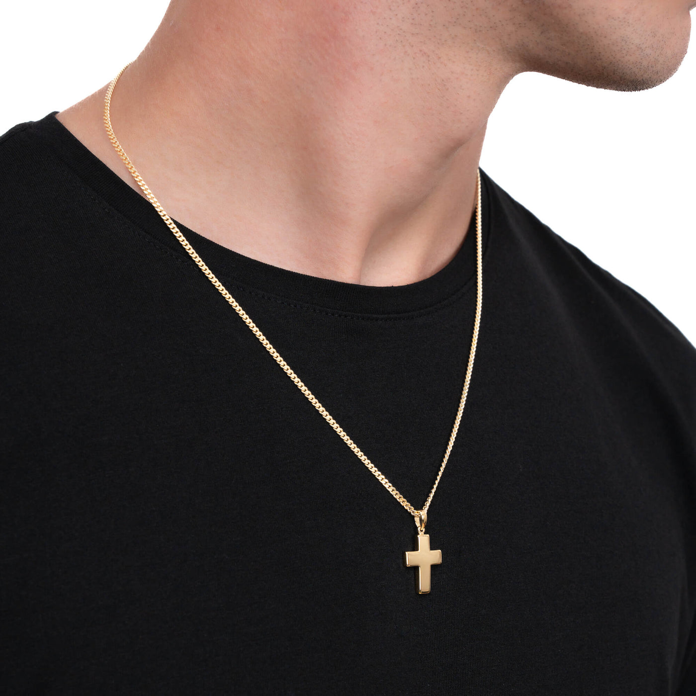 CROSS NECKLACE POLISHED 925 SILVER 18 CARAT GOLD PLATED