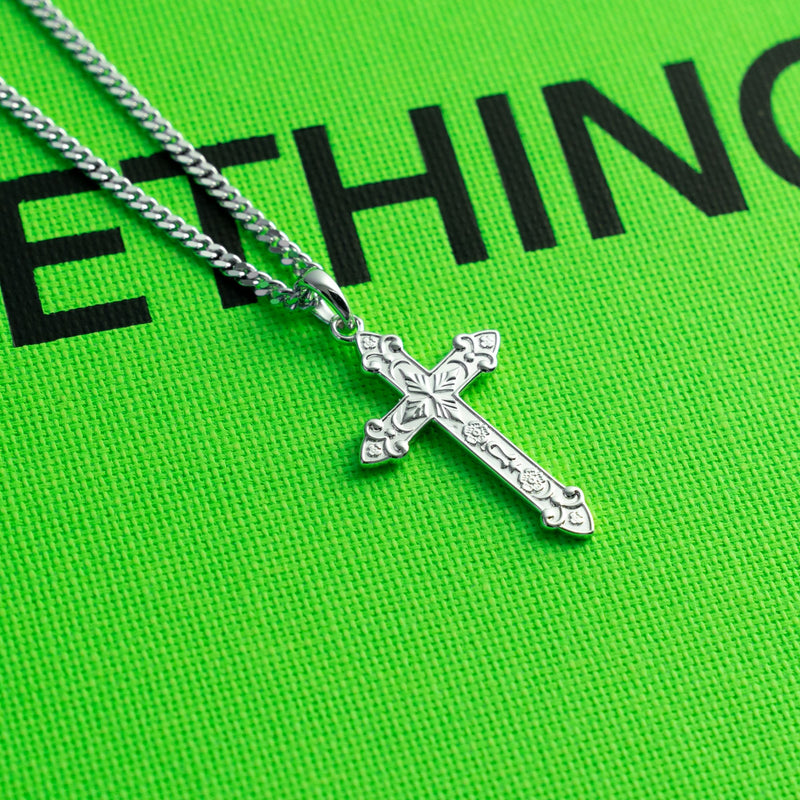 CROSS NECKLACE ORNAMENTS 925 SILVER RHODIUM PLATED