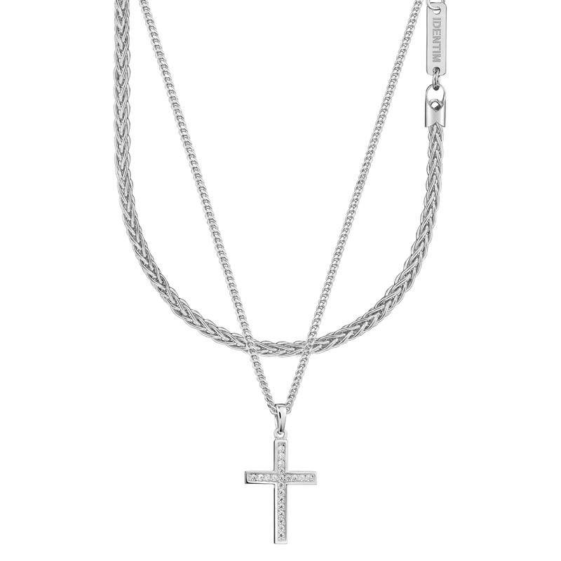 CROSS NECKLACE BRAID NECKLACE SET 925 SILVER RHODIUM PLATED