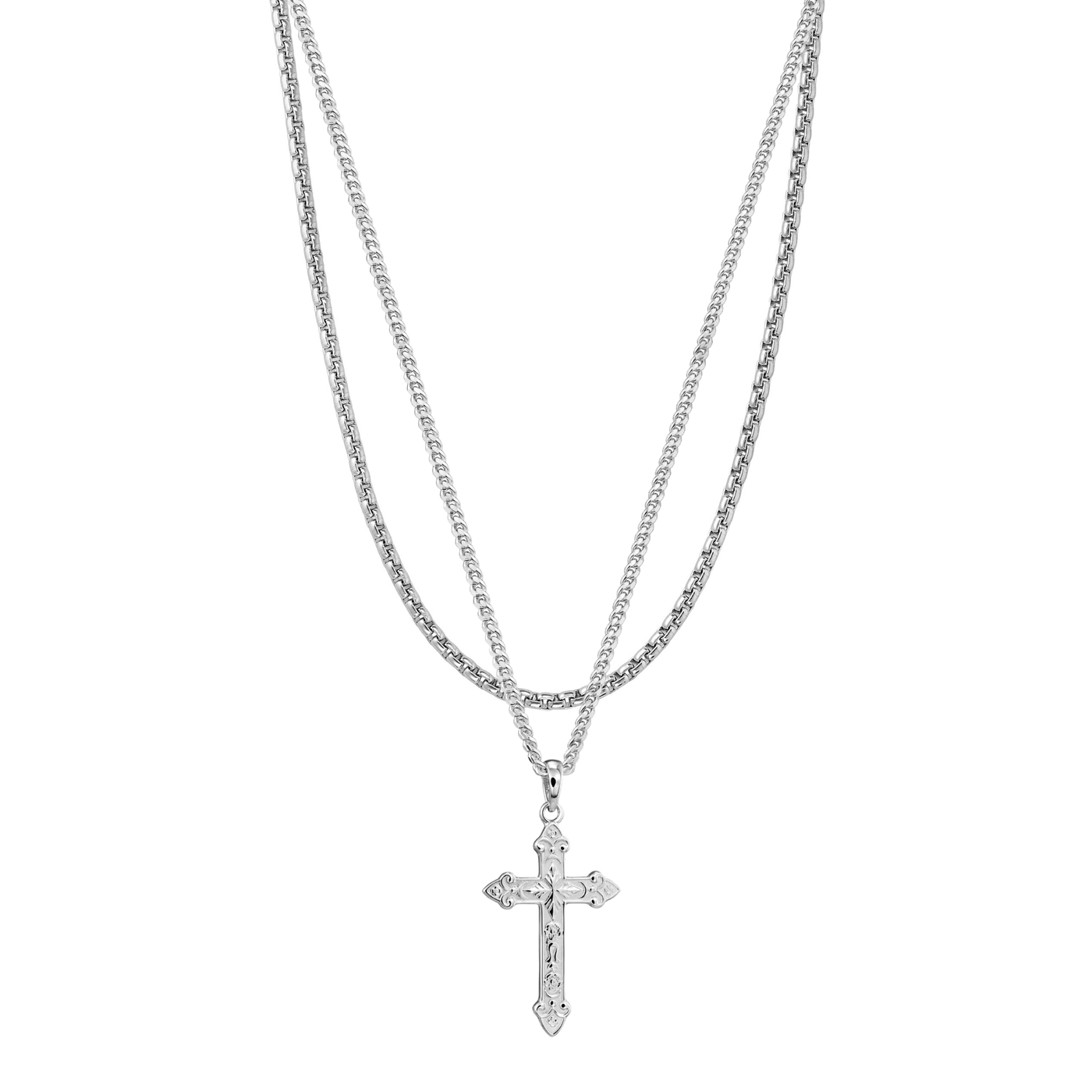 CROSS NECKLACE VENETIAN NECKLACE SET 925 SILVER RHODIUM PLATED