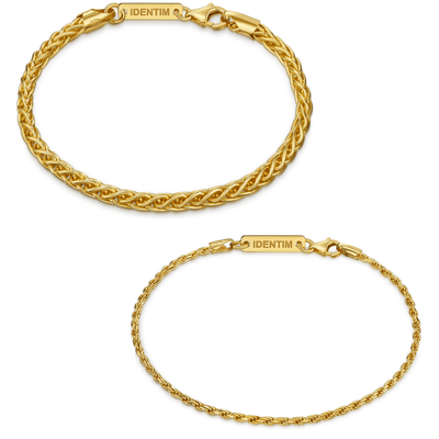 BRACELET SET BRAID CORD GOLD BRACELET 925 SILVER 18 CARAT GOLD PLATED