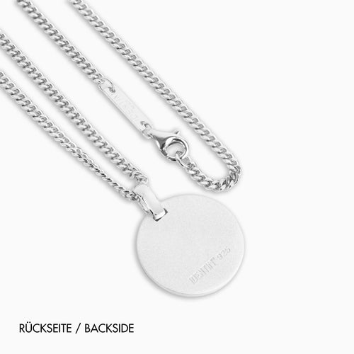 ENGRAVING PLATE ROUND ICE MATT NECKLACE 925 SILVER RHODIUM PLATED