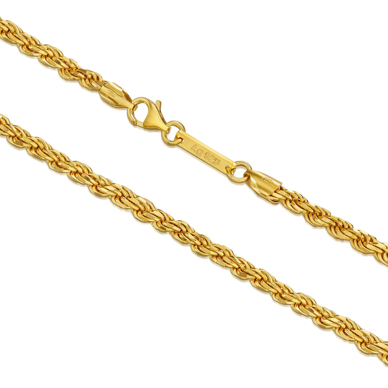 CORD BRACELET 3,80MM 925 SILVER 18 CARAT GOLD PLATED