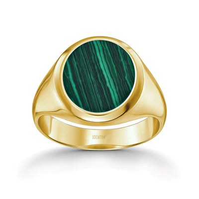 SIGNET RING MALACHITE OVAL 585, 750 GOLD