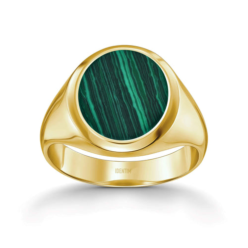 SIGNET RING MALACHITE OVAL 585, 750 GOLD