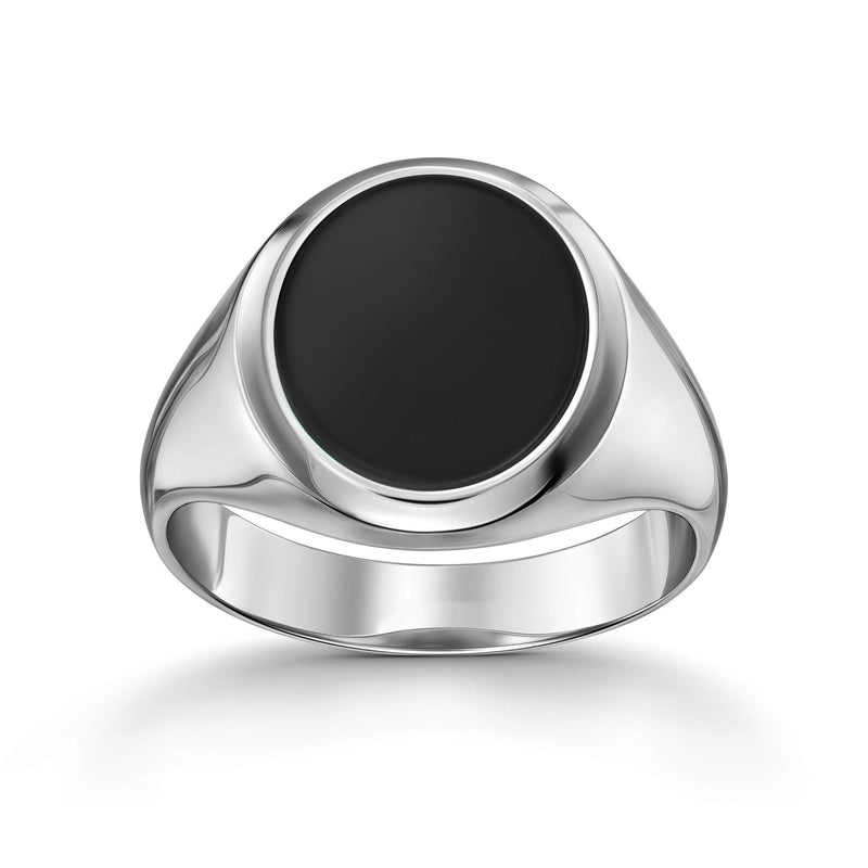 SEALING RING ONYX OVAL 585, 750 WHITE GOLD, 950 PLATINUM