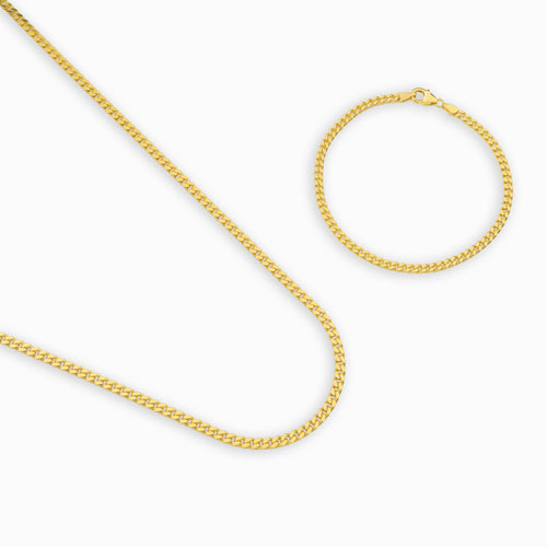 CURB CHAIN SET 925 SILVER 18 CARAT GOLD PLATED 3,30MM
