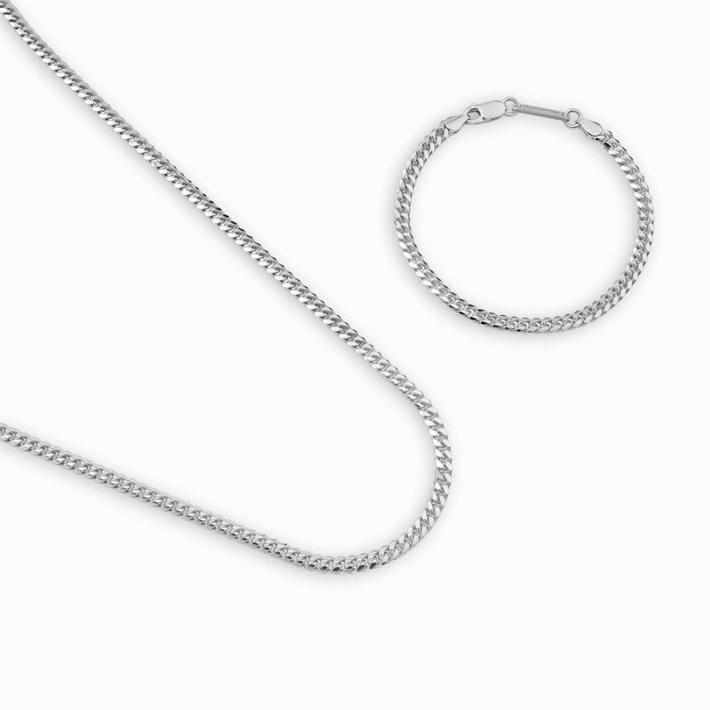 CURB CHAIN SET CUBAN 925 SILVER RHODIUM PLATED 4,00MM