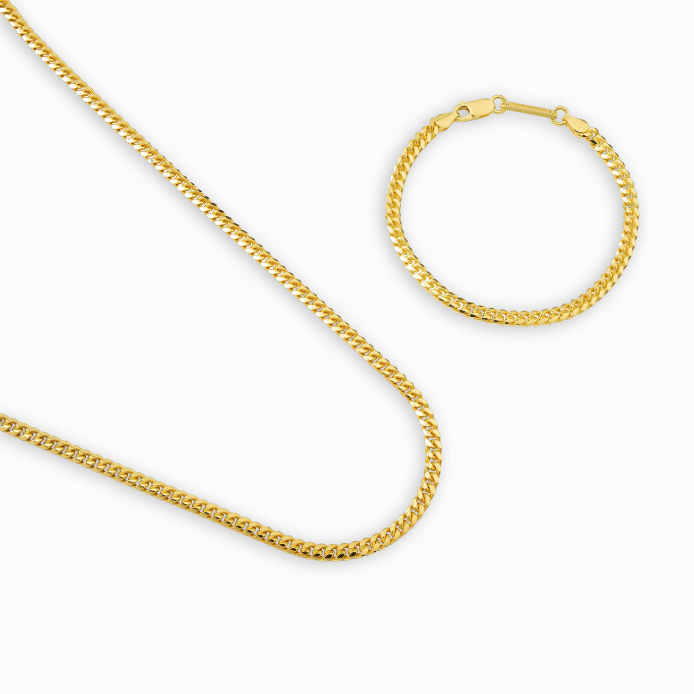 CURB CHAIN SET CUBAN 925 SILVER 18 CARAT GOLD PLATED 4,00MM