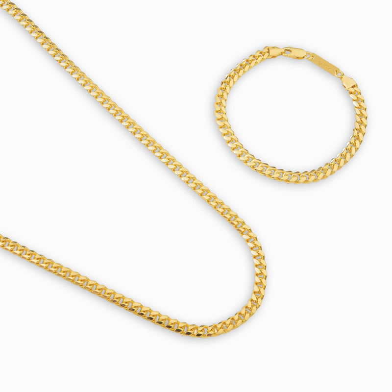 CURB CHAIN SET CUBAN 925 SILVER 18 CARAT GOLD PLATED 5,30MM