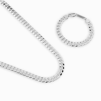 CURB CHAIN SET 925 SILVER RHODIUM PLATED 7,80MM