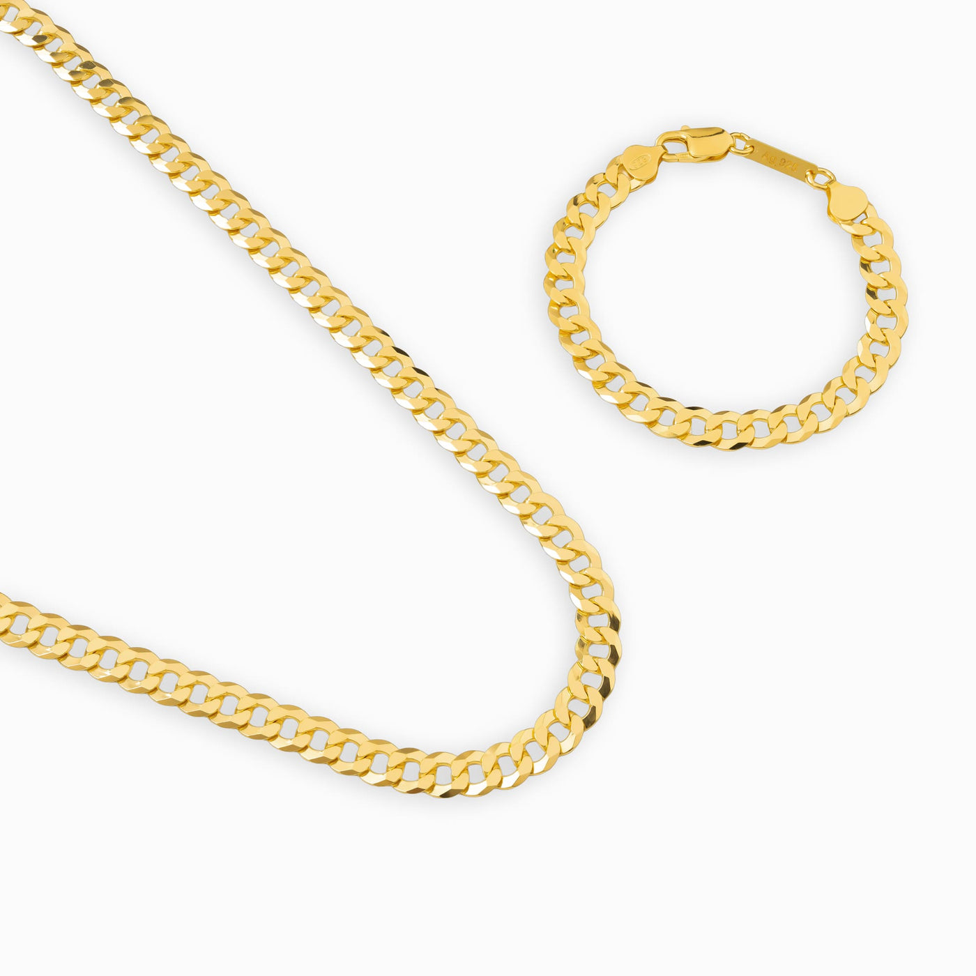 CURB CHAIN SET 925 SILVER 18 CARAT GOLD PLATED 7,80MM