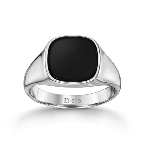 SIGNET RING ONYX SQUARE 925 SILVER RHODIUM PLATED