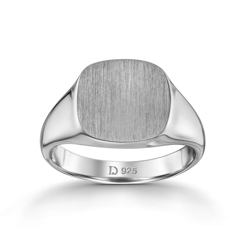SIGNET RING BRUSHED SQUARE 925 SILVER RHODIUM PLATED
