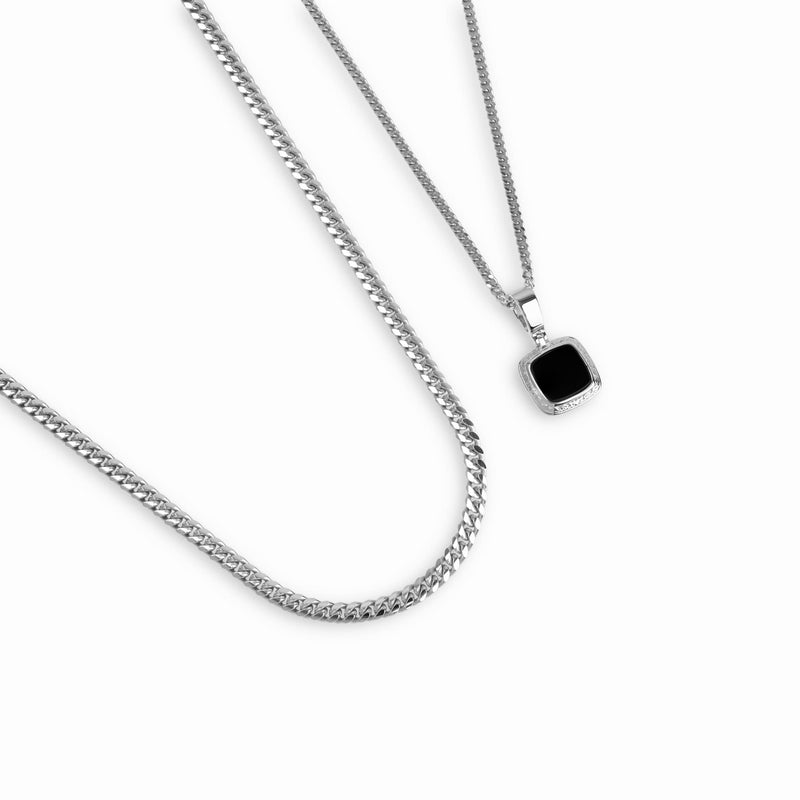 ART NOUVEAU NECKLACE CURB CHAIN SET 925 SILVER RHODIUM-PLATED