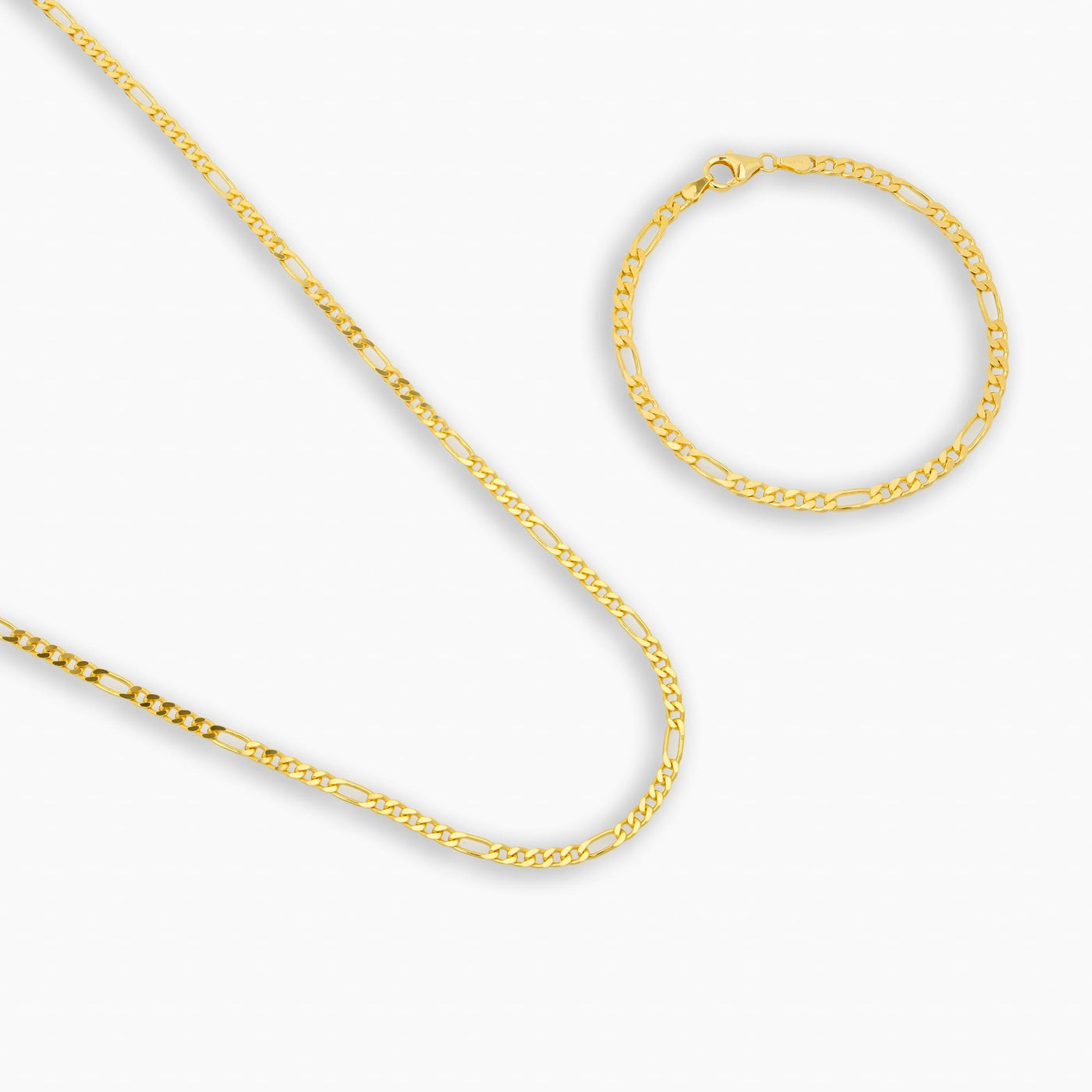 FIGARO NECKLACE SET 925 SILVER 18 CARAT GOLD PLATED 3,40MM