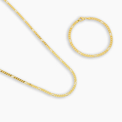 FIGARO NECKLACE SET 925 SILVER 18 CARAT GOLD PLATED 3,40MM