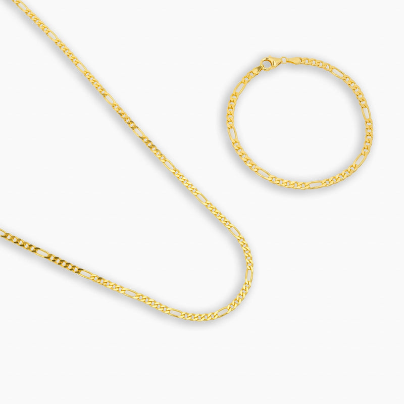 FIGARO NECKLACE SET 925 SILVER 18 CARAT GOLD PLATED 3,40MM