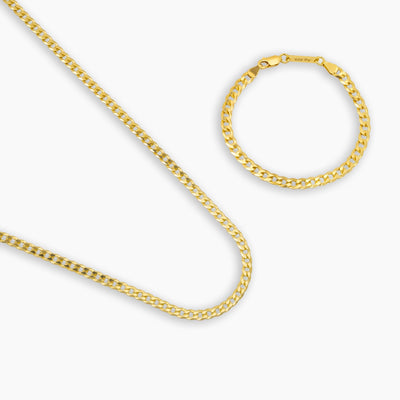 TANK CHAIN SET 925 SILVER 18 CARAT GOLD-PLATED 5.00MM