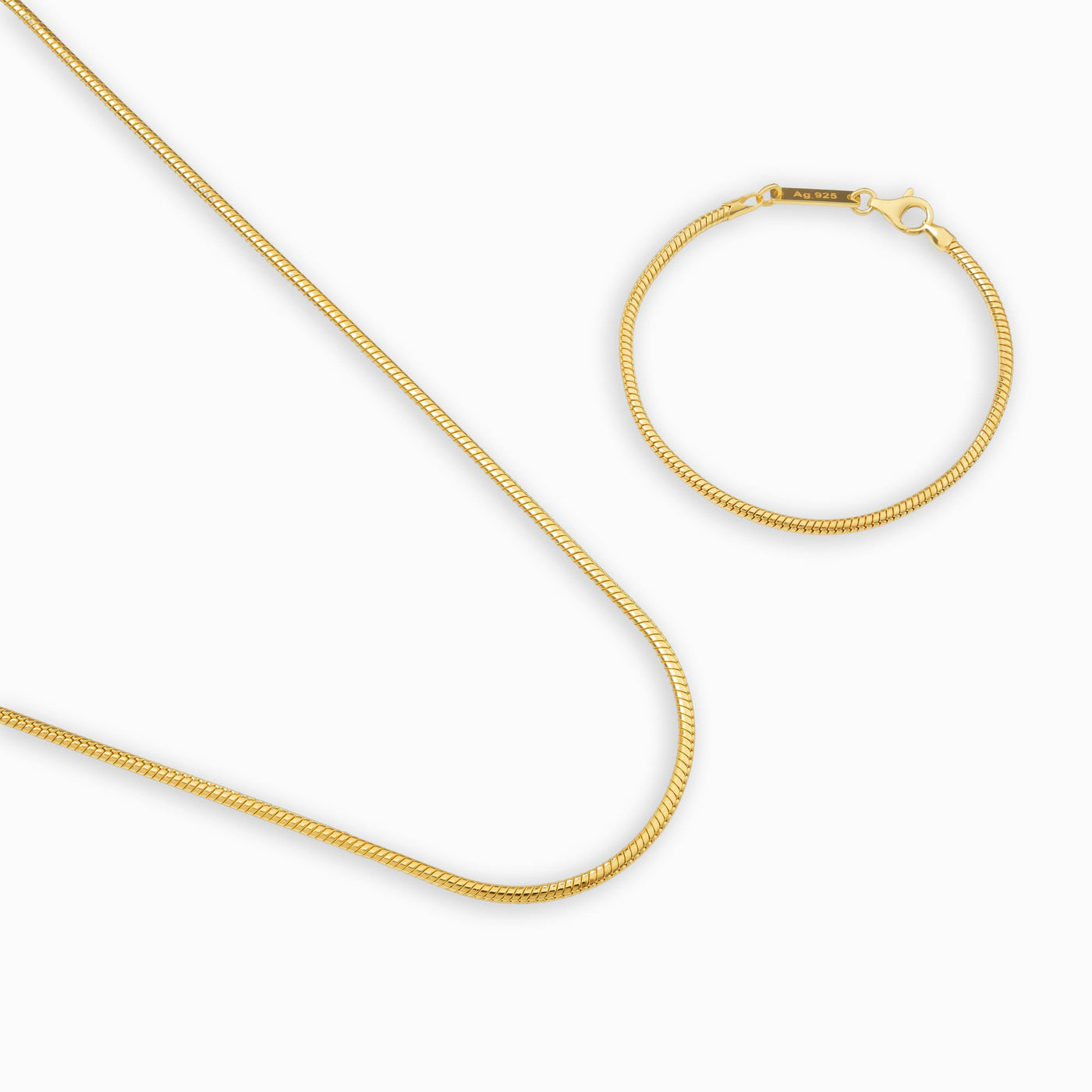 SNAKE CHAIN SET 925 SILVER 18 CARAT GOLD PLATED 2,50MM