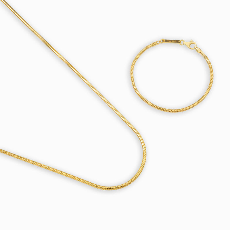 SNAKE CHAIN SET 925 SILVER 18 CARAT GOLD PLATED 2,50MM