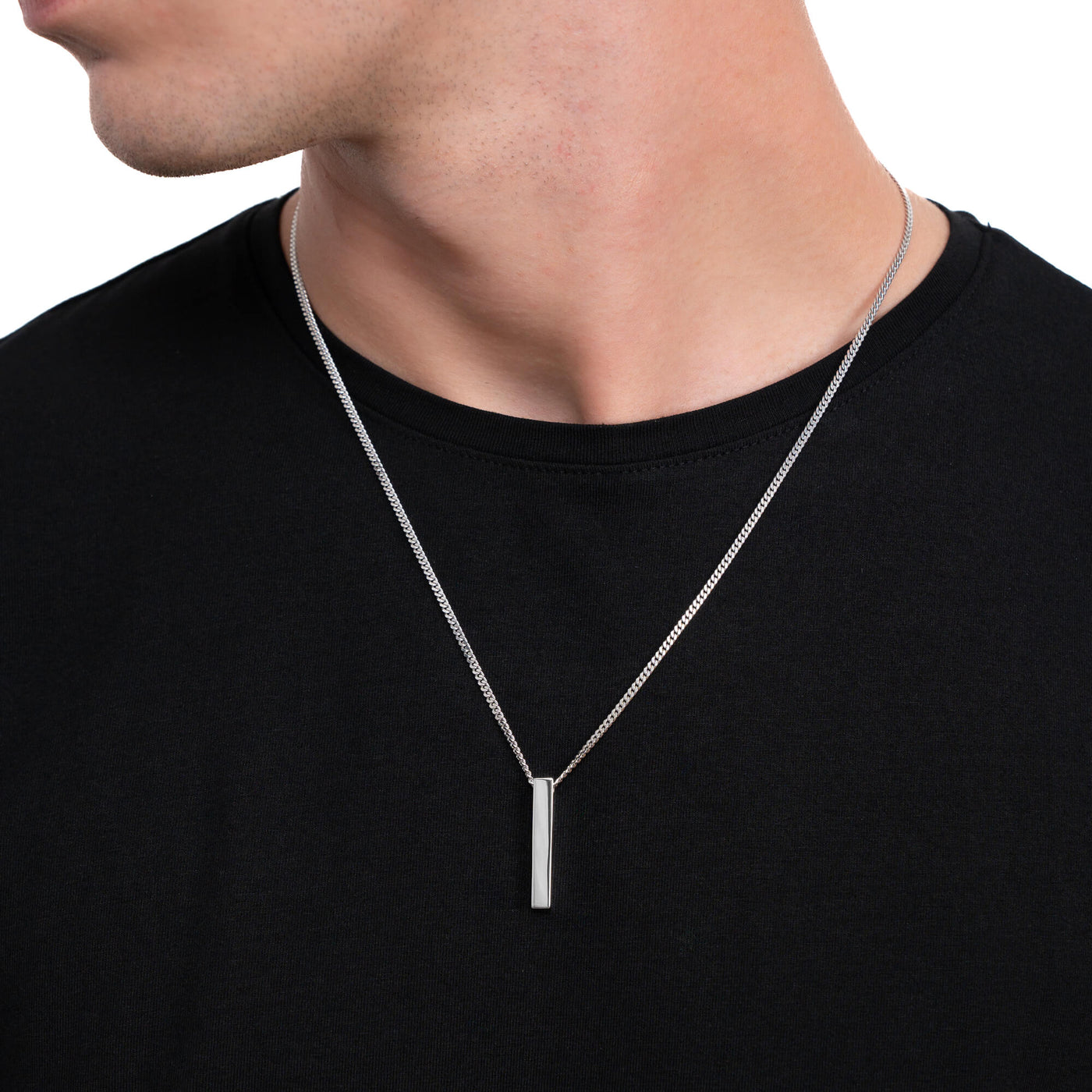 BAR NECKLACE POLISHED 925 SILVER RHODIUM PLATED