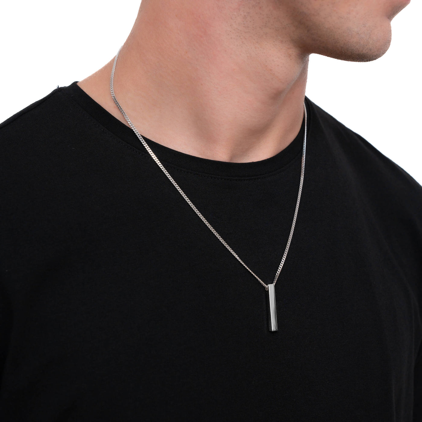 BAR NECKLACE POLISHED 925 SILVER RHODIUM PLATED