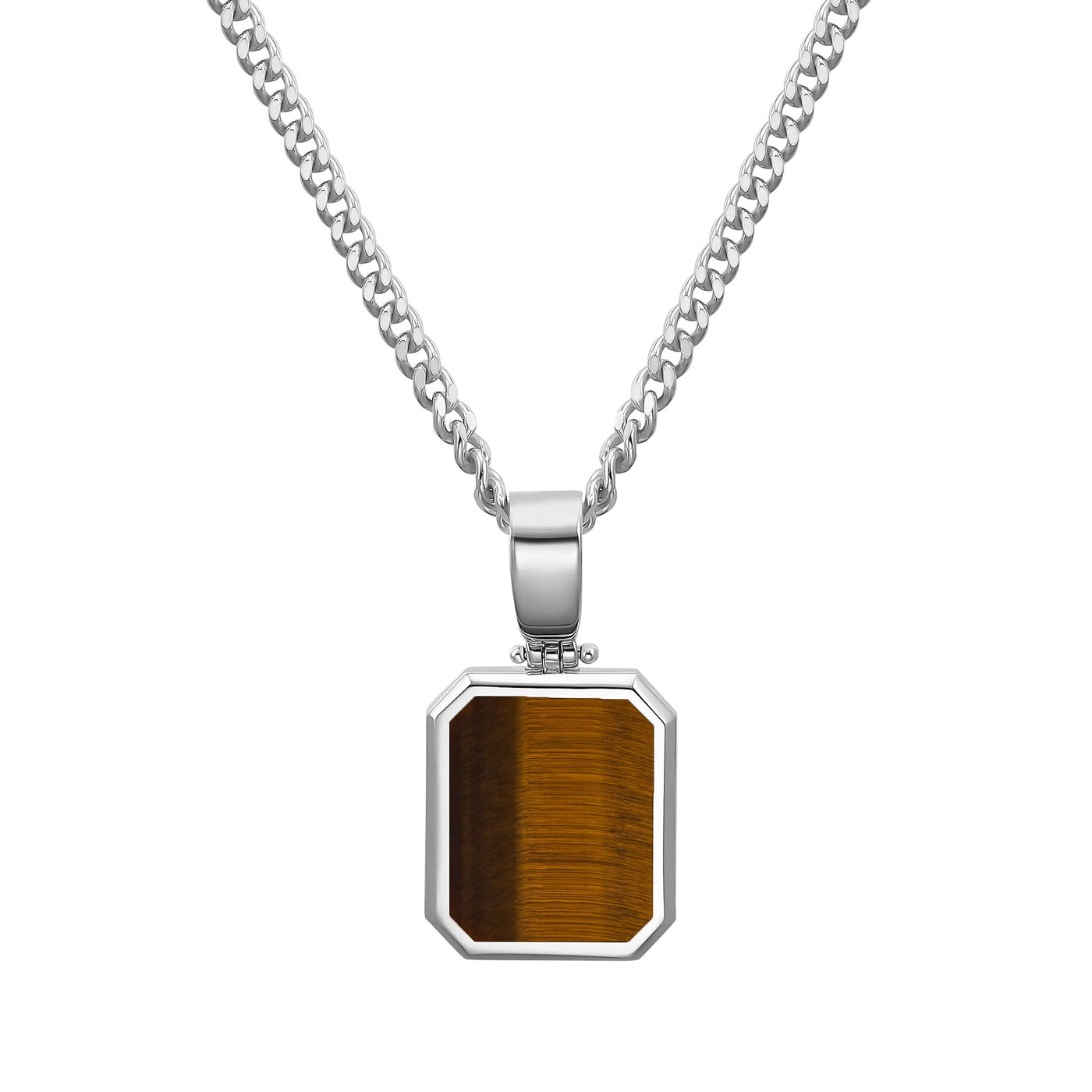 Tiger's eye octagon necklace 925 silver rhodium-plated