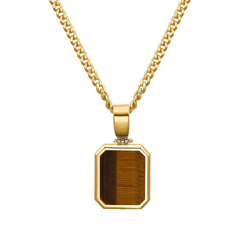 Tiger's eye octagon necklace 925 silver 18k gold-plated