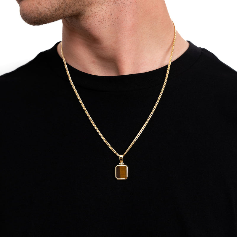 Tiger's eye octagon necklace 925 silver 18k gold-plated
