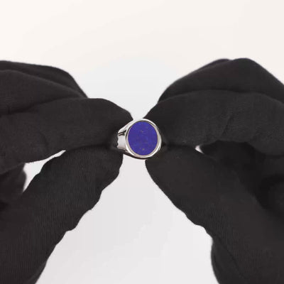 SIGNET RING LAPIS OVAL 925 SILVER RHODIUM PLATED