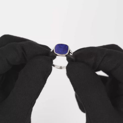 SIGNET RING LAPIS SQUARE 925 SILVER RHODIUM PLATED