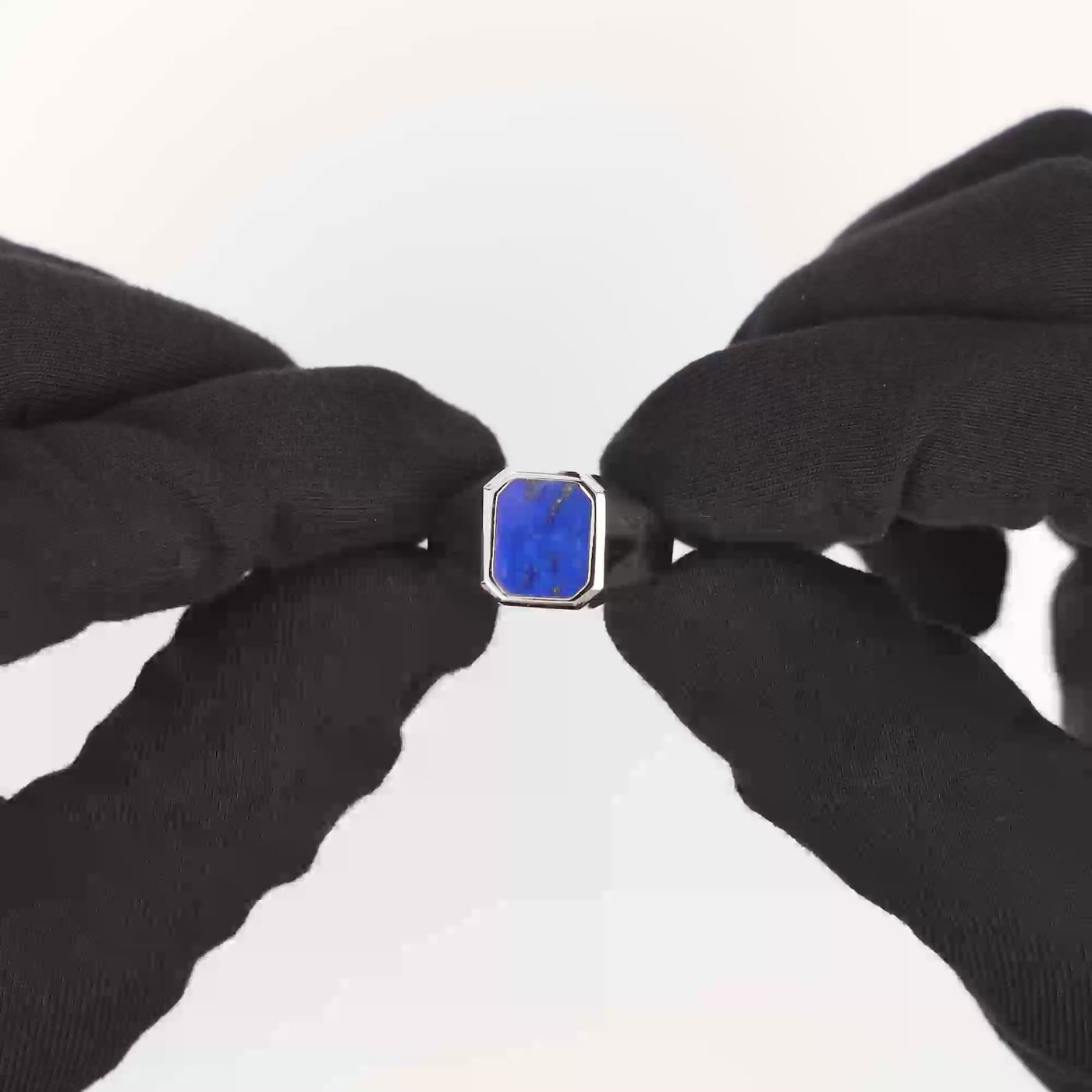 SIGNET RING LAPIS OCTAGON 925 SILVER RHODIUM PLATED